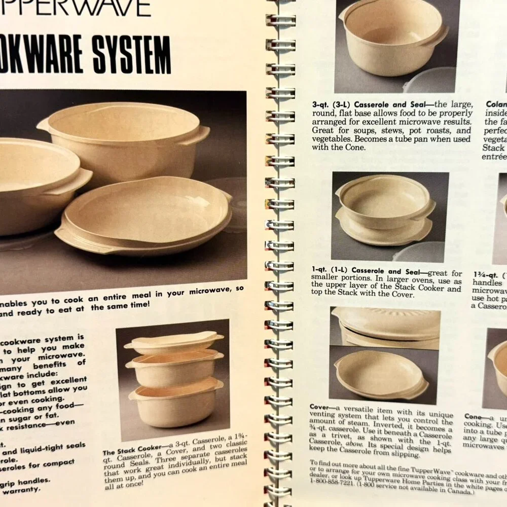 TUPPERWAVE STACK-COOKED MEALS Cookbook Vintage 1990 Microwave Menus Spiral HC. - Picture 8 of 16